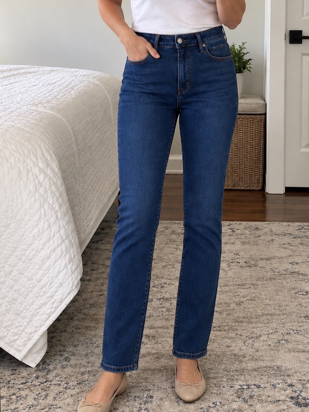 NYDJ Sheri Slim Denim Jeans Lift Tuck Womens 14 Blue Ankle Straight High Stretch